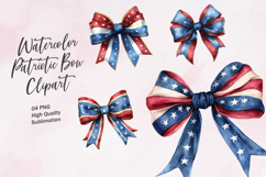 Watercolor Patriotic Bow Clipart Product Image 1