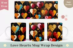 Golden Hearts Coffee Mug Wrap, Valentine Love Hearts Mug PNG Product Image 1