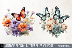 Vintage Floral Butterflies Clipart, butterflies Clipart Product Image 1