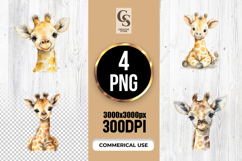 Cute Watercolor Baby Giraffe Clipart Sublimation PNG Product Image 1