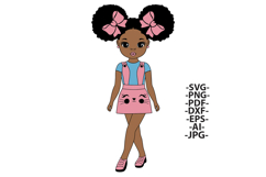 Cute Black Girl SVG with Afro Puffs and Pink Kitty Dress Product Image 1