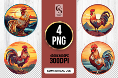 Sunset Rooster Clipart Sublimation PNG Product Image 1