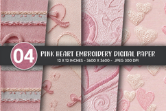 Pink Heart Embroidery Digital Paper Product Image 1