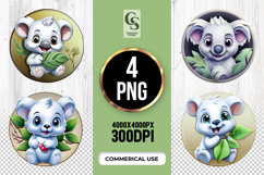 Cute Koala With Leaf Cartoon Clipart Sublimation PNG Product Image 1