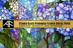 Stained Glass Hydrangea Flower Digital Paper Product Image 1