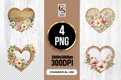 Wooden Floral Heart Frame Clipart Sublimation PNG Product Image 1