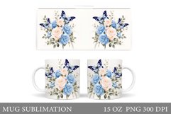 Butterflies Mug Sublimation. Butterflies Flowers Mug Design Product Image 1