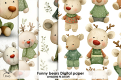 Funny Christmas bears digital paper, seamless pattern Product Image 1