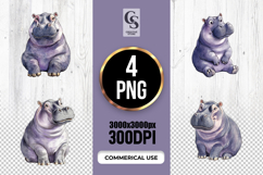Cute Watercolor Hippo Clipart Sublimation PNG Product Image 1