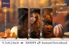 Cute Witch Tumbler Wrap Design PNG, Halloween Sublimation Product Image 1