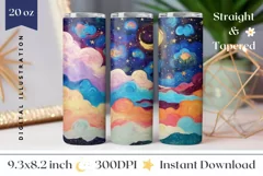 Colorful Sky Tumbler Wrap Design, Celestial Tumbler Template Product Image 1