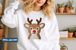 Patchwork Yarn Crochet Reindeer Bow Png sublimation Product Image 2