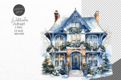 Christmas clipart, House clipart, Blue Christmas Product Image 1