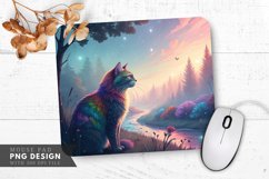 Starlit Rainbow Cat Aurora Borealis Mouse Pad PNG Design Product Image 1