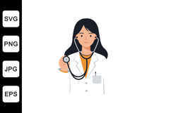 Female doctor in white coat holding stethoscope in flat vect Product Image 1