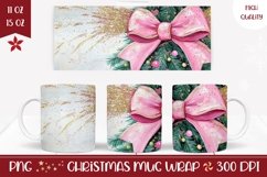 Watercolor Christmas Mug Design, Pink Christmas Ribbon Mug Product Image 1
