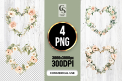 Watercolor Floral Heart Wreath Clipart Sublimation PNG Product Image 1