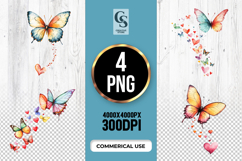 Watercolor Butterfly Heart Trail Clipart Sublimation PNG Product Image 1