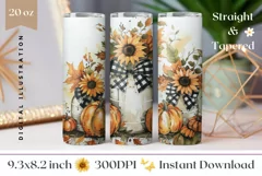 Watercolor Pumpkins Tumbler Wrap, Fall Sunflowers Tumbler Product Image 1