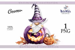 Watercolor Halloween gnome with pumpkins, Gnome PNG Product Image 1