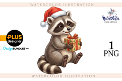 Christmas Raccoon Watercolor Illustration Product Image 1