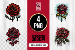 Dark Red Rose Illustration Clipart Sublimation PNG Product Image 1