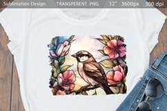 Stained Glass Bird and Flowers Sublimation PNG Product Image 1