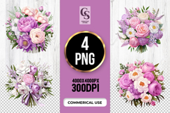 Purple Floral Bouquet Clipart Sublimation PNG Product Image 1