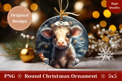 Christmas Baby Cow Round Ornament, Christmas Cow Product Tag Product Image 1