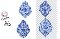 Blue Toile, Ephemera, PNG, Clipart, Junk Journal, flowers Product Image 1