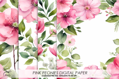 Pink peonies digital paper, background clipart Product Image 1