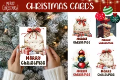 Christmas Greeting Card, Watercolor Santa Sack Cards PNG Product Image 1