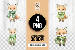 Cute Fox Green Scarf Clipart Sublimation PNG Product Image 1