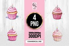 Pink Cupcake with Candle Clipart Sublimation PNG Product Image 1