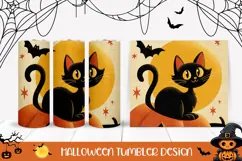 Vintage Halloween Black Cat Tumbler, Cartoon Bats Tumbler Product Image 1