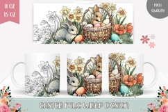 Floral Easter Basket Mug, Easter Bunnies Mug Wrap Design Product Image 1