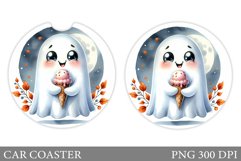 Cute Ghost Car Coaster Design. Halloween Car Coaster Product Image 1