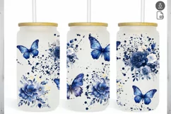 Floral Watercolor Flowers Blue 16 oz Libbey Glass Can Wrap Product Image 1