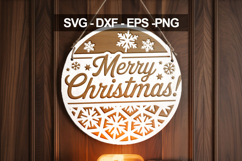 Merry Christmas Round Wood Sign Laser Cut Ornament Product Image 1