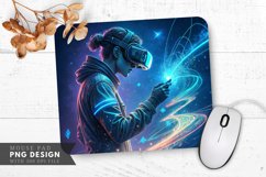 Futuristic Gamer in VR with Holograms Mouse Pad PNG Design Product Image 1
