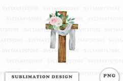 Watercolor Floral cross sublimation Png Product Image 1