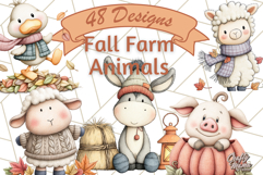 Fall Farm Animal Clipart, Autumn Barnyard PNG Illustrations Product Image 1