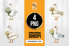 Watercolor Goose with Flowers Clipart Sublimation PNG Product Image 1