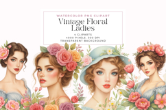 Watercolor Vintage Floral Ladies Clipart Product Image 1
