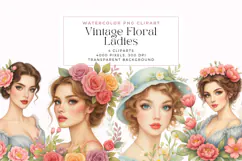 Watercolor Vintage Floral Ladies Clipart Product Image 1