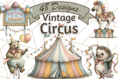 Vintage Carnival Animals Clipart PNG, Retro Circus Elements Product Image 1