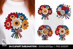 Patriotic Crochet Daisy Bouquet Clipart Sublimation PNG Product Image 1
