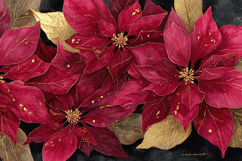 "Red and Gold Poinsettia Watercolor Christmas Background" Product Image 1