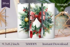 Christmas Tumbler Wrap, Christmas Wreath Sublimation PNG Product Image 1