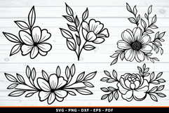 Flower Outline clipart, Flower SVG, Floral SVG, Product Image 1